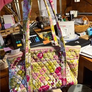 Vibrant Pink and Green Quilted Shoulder Bag